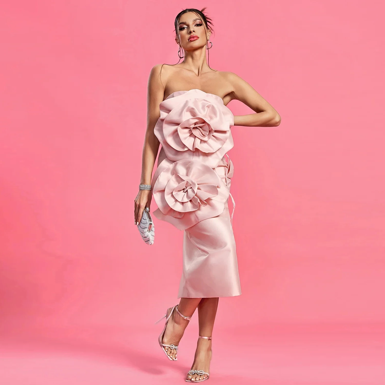 Floral Strapless Women Prom Gowns Back Lace Up Custom Made Light Pink Long Dresses Satin Midi Length Party Dress Elegant
Floral Strapless Women Prom Gowns Back Lace Up Custom Made Light Pink Long Dresses Satin Midi Length Party Dress Elegant