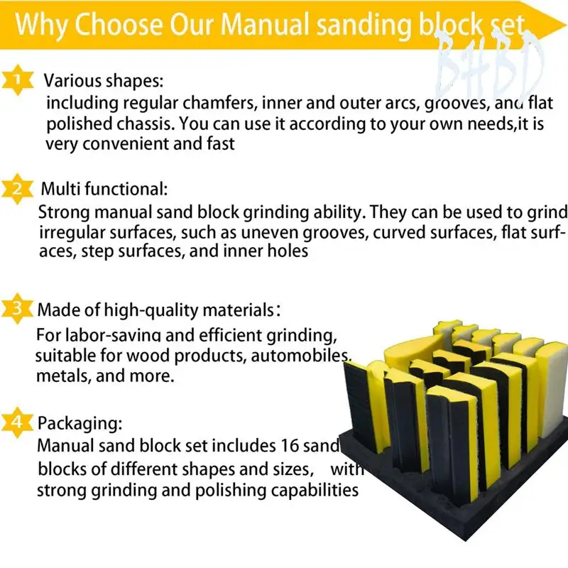 BHBD-16 PCS Hand Sanding Block Set - Hook And Loop Soft And Durable Foam Material Assorted Sanding Pad Hook Backing Plate Easy T
BHBD-16 PCS Hand Sanding Block Set - Hook And Loop Soft And Durable Foam Material Assorted Sanding Pad Hook Backing Plate Easy T