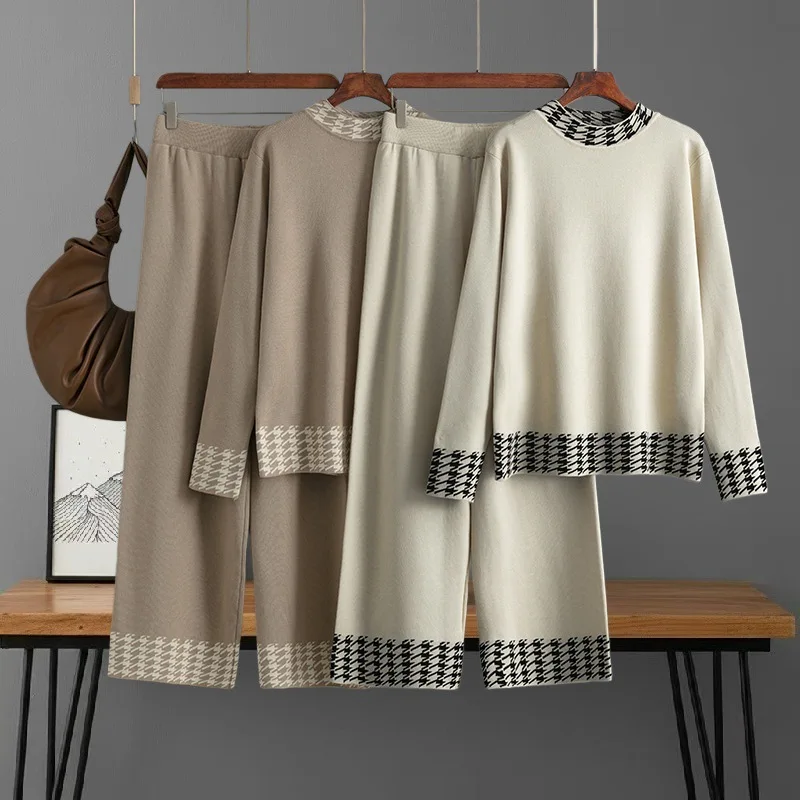 Block round Neck Knitted Sweater High Waist Wide Leg Pants Women's Two Piece Set Fashionable Street Style Autumn Winter
Block round Neck Knitted Sweater High Waist Wide Leg Pants Women's Two Piece Set Fashionable Street Style Autumn Winter