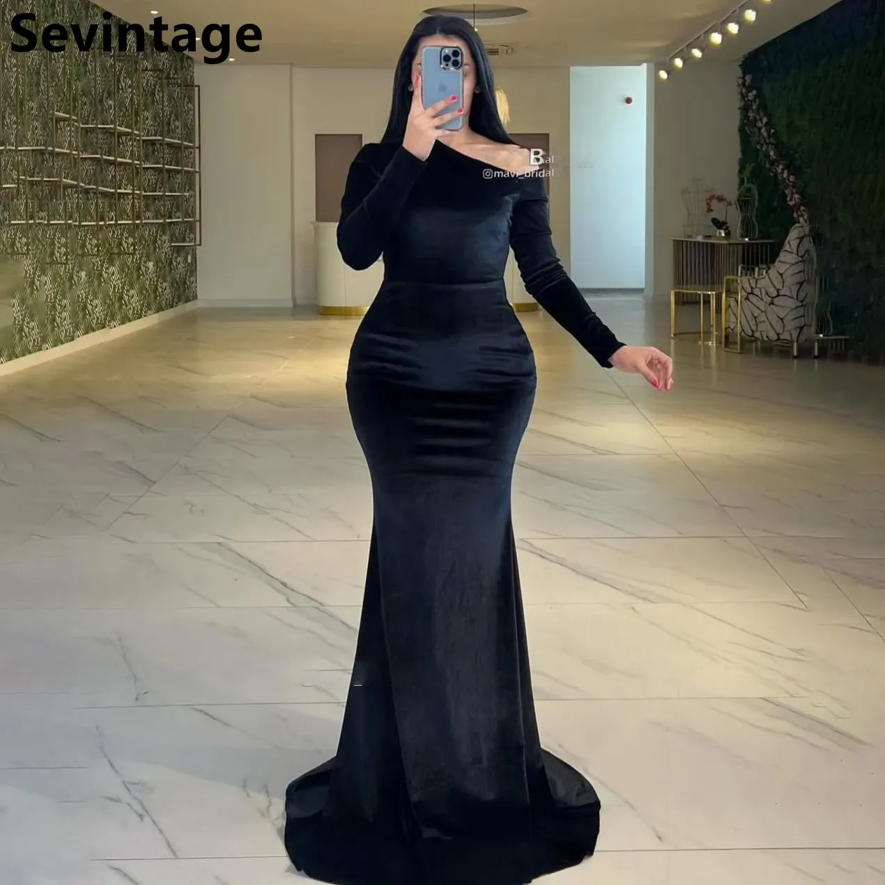 Sevintage Black Velour Mermaid Evening Dresses For Wedding Party Long Sleeve Formal Prom Dress Dubai Party Gown Customized
Sevintage Black Velour Mermaid Evening Dresses For Wedding Party Long Sleeve Formal Prom Dress Dubai Party Gown Customized
