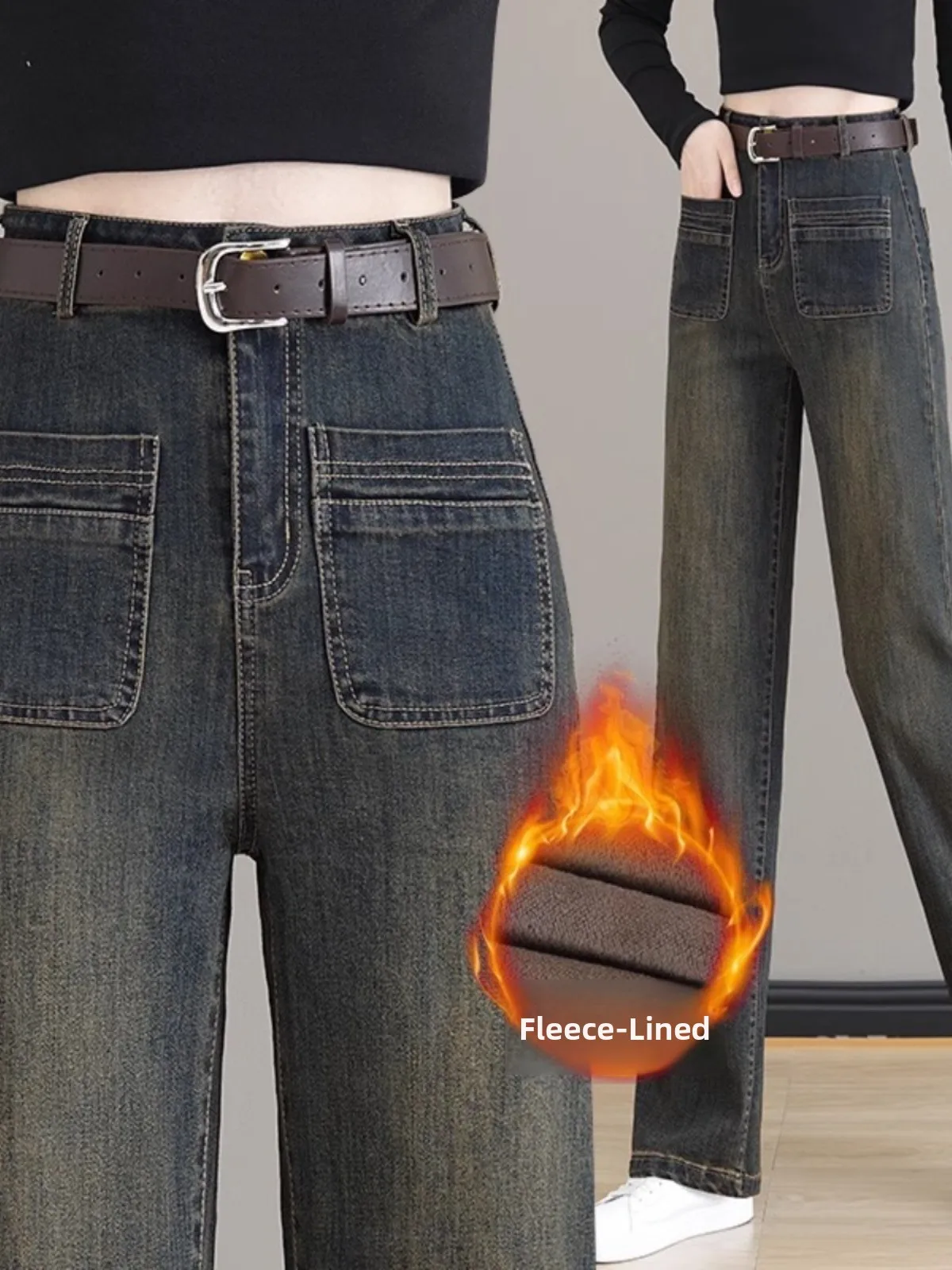 Retro High Waist Wide Leg Jeans Women's Long Pants Fce Lined Thiened Straight Cut Winter New Sle Deep Blue Color
Retro High Waist Wide Leg Jeans Women's Long Pants Fce Lined Thiened Straight Cut Winter New Sle Deep Blue Color