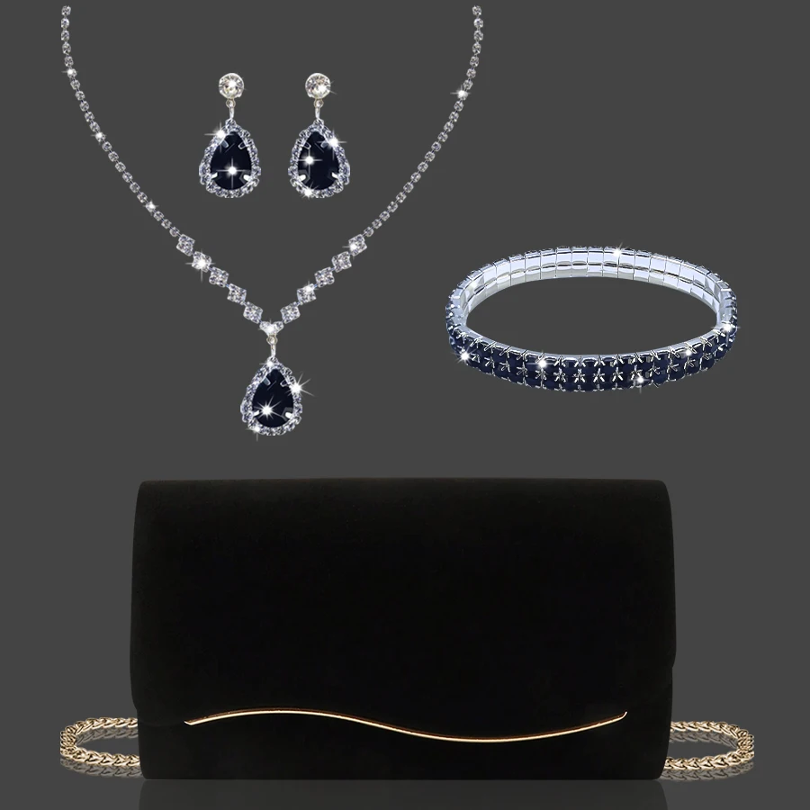 Elegant and charming women's evening bag, paired with rhinestone necklace, bracelet and earrings, is the perfect gift for women.
Elegant and charming women's evening bag, paired with rhinestone necklace, bracelet and earrings, is the perfect gift for women.
