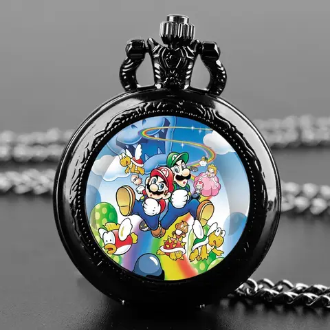 Cartoon Glass Dome Pocket Watch with Chain Arabic Dial Vintage Quartz Pendant Watch for Men Women Children Gifts