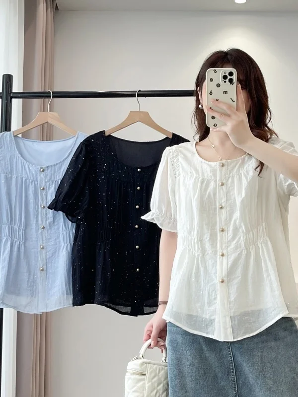 Summer New plus Size Women's Loose Belly Covering Slimming Short Sleeve Shirt Design Sensation Korean Style Casual Top
Summer New plus Size Women's Loose Belly Covering Slimming Short Sleeve Shirt Design Sensation Korean Style Casual Top