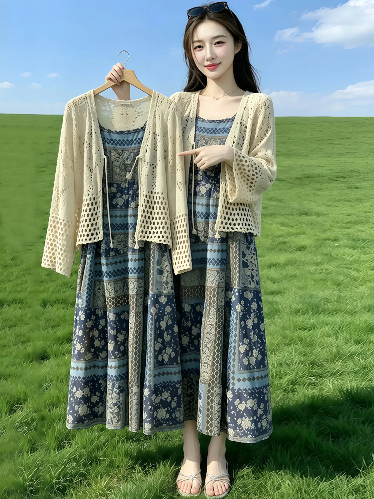 Women's Knitted Hollow out Cardigan Dress Set Summer Vacation Style Ageless Long Dress Elegant Two-Piece Suit Casual Fashion
Women's Knitted Hollow out Cardigan Dress Set Summer Vacation Style Ageless Long Dress Elegant Two-Piece Suit Casual Fashion