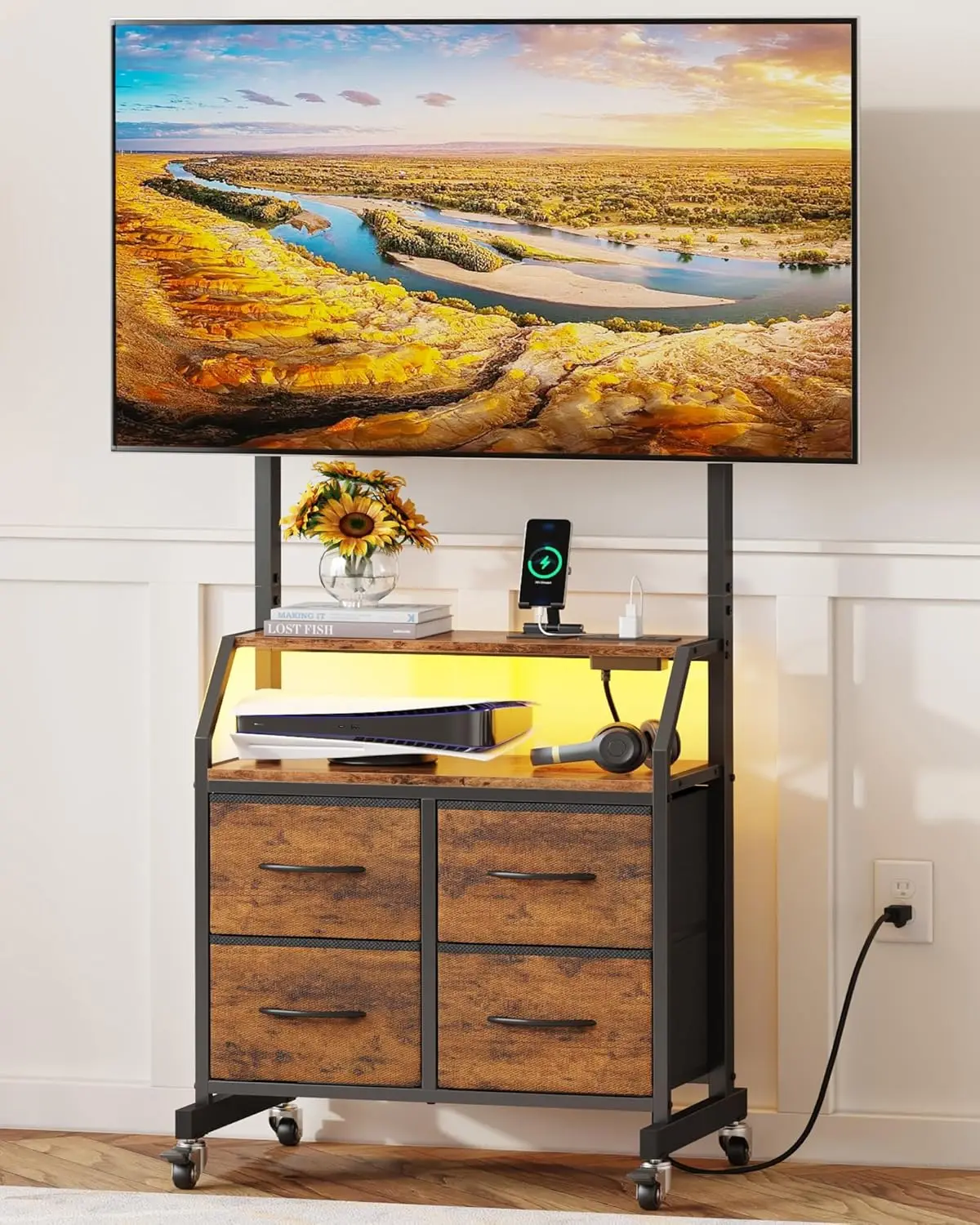 Rolling TV Stand with Mount & 4 Fabric Drawers - TV Stand with Wheels for 32-75' TV, Entertainment
Rolling TV Stand with Mount & 4 Fabric Drawers - TV Stand with Wheels for 32-75' TV, Entertainment