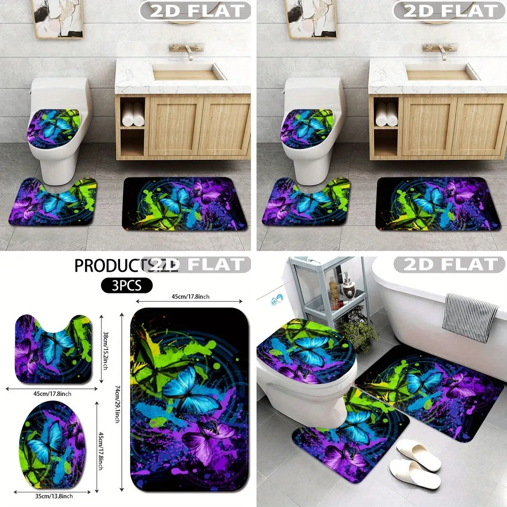 2D Flat 3pcs Bathroom Rug Set Colorful Butterflies Abstract Background Non-Slip Washable Bath Mats Decor for Kitchen Bathroom
2D Flat 3pcs Bathroom Rug Set Colorful Butterflies Abstract Background Non-Slip Washable Bath Mats Decor for Kitchen Bathroom