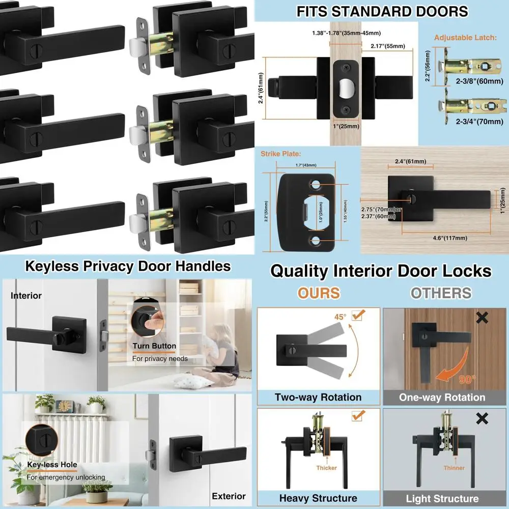 Keyless Matte Black Interior Door Lever Set (6-Pack), Heavy Duty Privacy Locks for Bedrooms and Bathrooms, Reversible for Left o
Keyless Matte Black Interior Door Lever Set (6-Pack), Heavy Duty Privacy Locks for Bedrooms and Bathrooms, Reversible for Left o