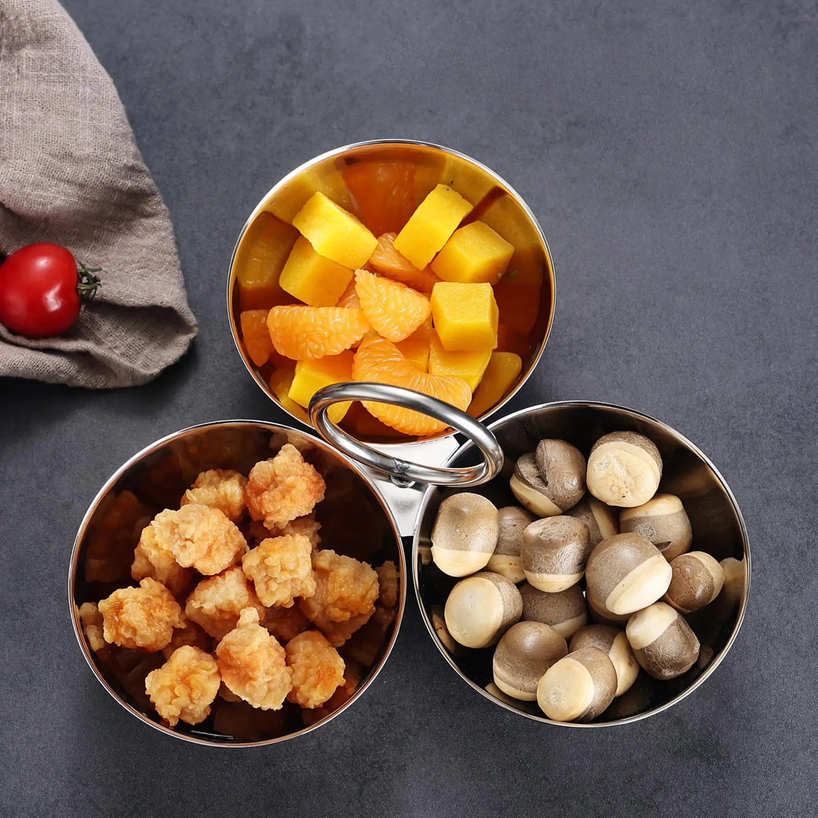 Three Panel Stainless Steel Fruit Bowls Food Serving Trays Snack Plates Portable Handle for Home Catering Party
Three Panel Stainless Steel Fruit Bowls Food Serving Trays Snack Plates Portable Handle for Home Catering Party