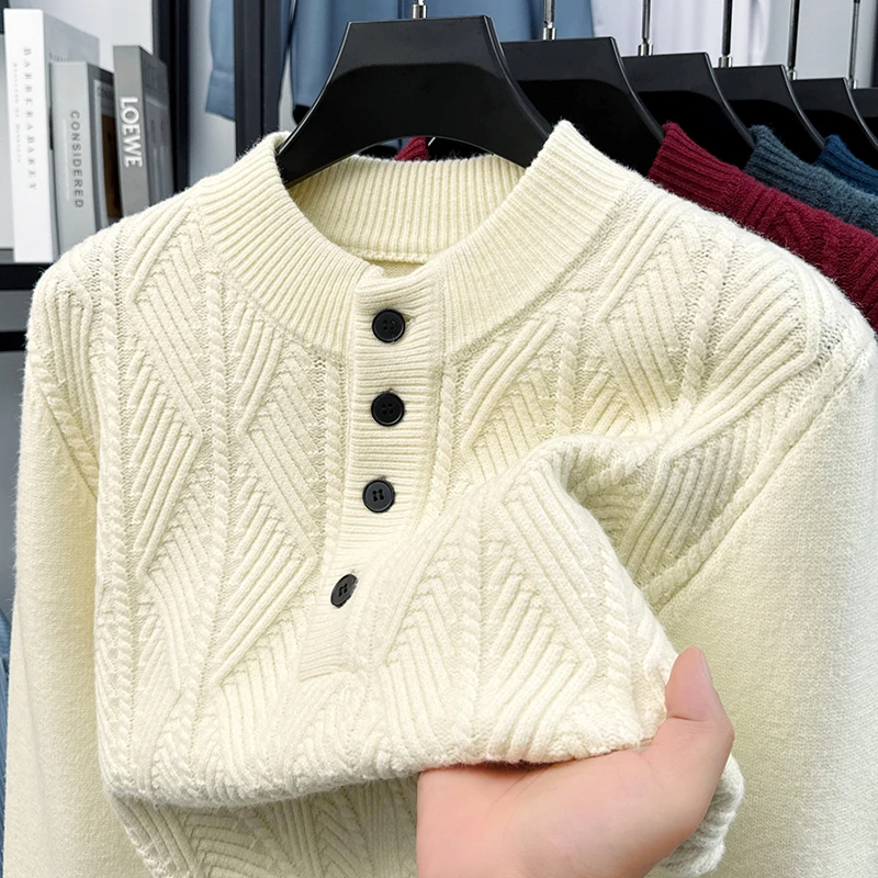 High quality fashion jacquard round neck sweater men winter new high-end personalized button design luxur knitted warm pullover
High quality fashion jacquard round neck sweater men winter new high-end personalized button design luxur knitted warm pullover