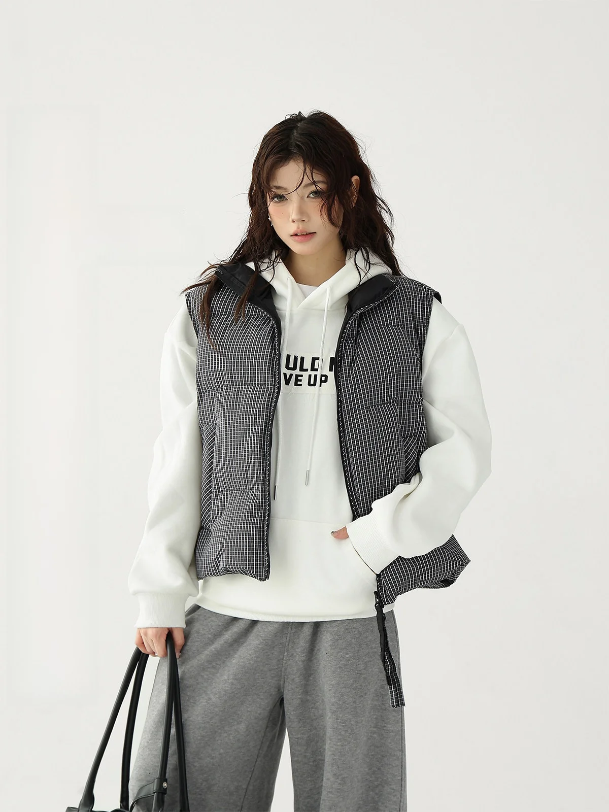 Thiened 95 White Du down Vest Stand Collar Plaid Retro oulder Pad Jaet Women's Padded Coat Regular Length Single Button
Thiened 95 White Du down Vest Stand Collar Plaid Retro oulder Pad Jaet Women's Padded Coat Regular Length Single Button