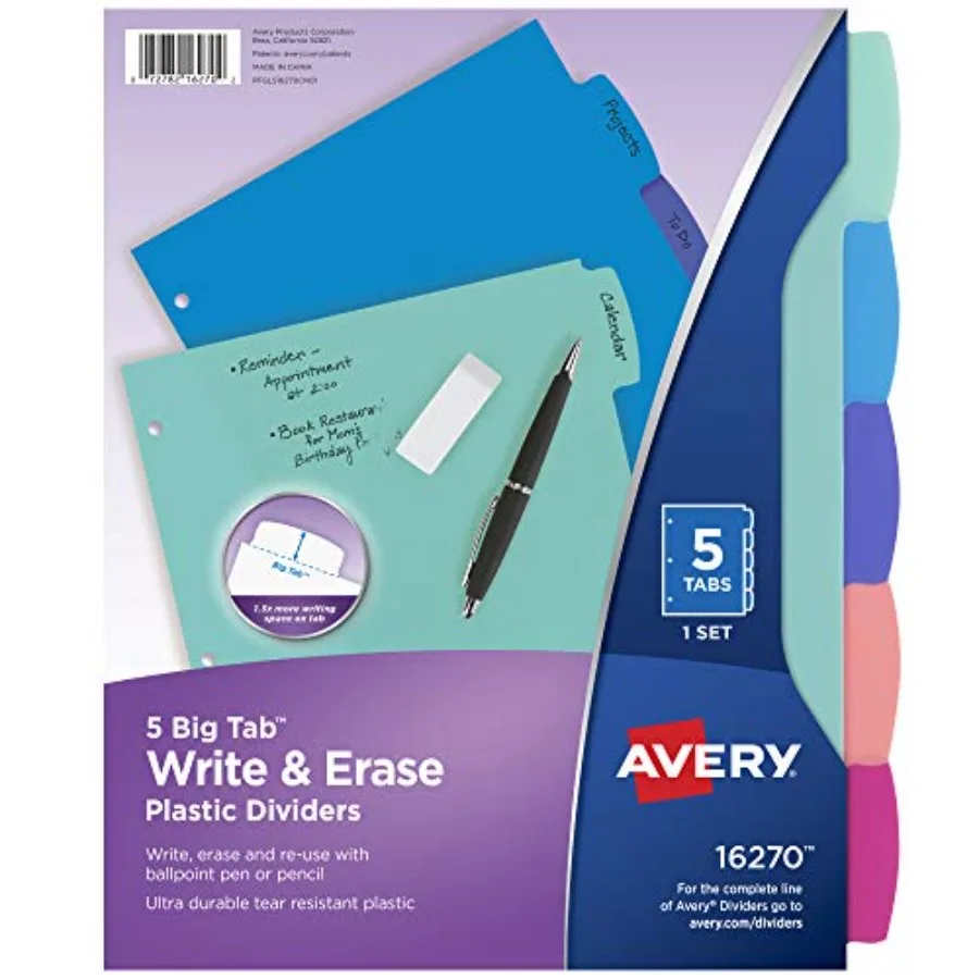 Write and Erase Dividers for 3 Ring Binders, 5 Tabs per Set, Multicolor Big Tabs, Pastels, Binder Dividers Great for Organizing
Write and Erase Dividers for 3 Ring Binders, 5 Tabs per Set, Multicolor Big Tabs, Pastels, Binder Dividers Great for Organizing