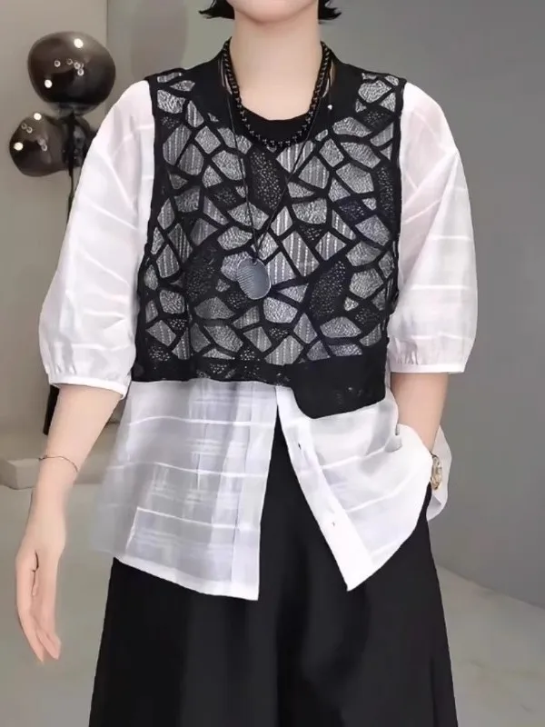 plus Size Lace Splice ort Sve round Ne irt Women's Loose Fit Summer Trendy Top Korean Sle Commute Faion
plus Size Lace Splice ort Sve round Ne irt Women's Loose Fit Summer Trendy Top Korean Sle Commute Faion