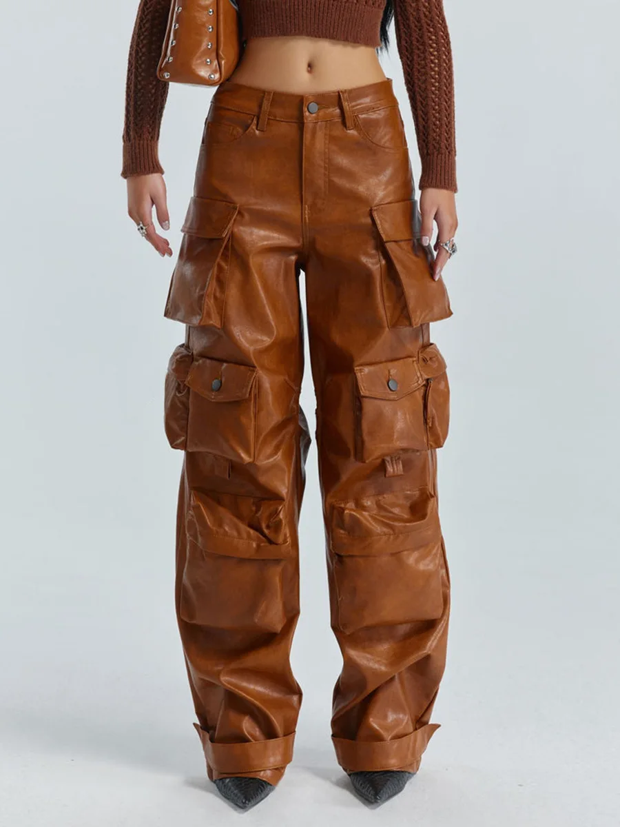 Solid Loose Spliced Pockets Streetwear Pant For Women High Waist Patchwoek Zippers Pu Leather Trousers Female Autumn Clothes
Solid Loose Spliced Pockets Streetwear Pant For Women High Waist Patchwoek Zippers Pu Leather Trousers Female Autumn Clothes