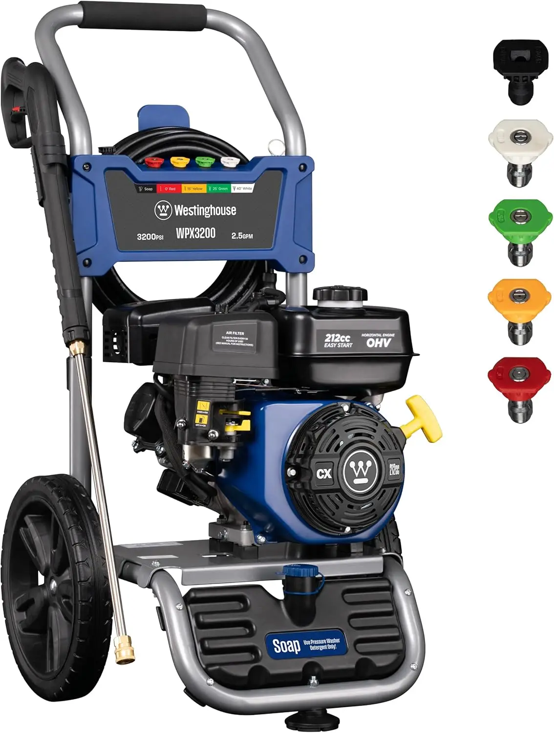 3200 PSI 2.5 GPM Gas Pressure Washer Onboard Soap Tank Spray Gun Wand 5 Nozzle Set For Cars Fences Driveways Homes Patios Furnit
3200 PSI 2.5 GPM Gas Pressure Washer Onboard Soap Tank Spray Gun Wand 5 Nozzle Set For Cars Fences Driveways Homes Patios Furnit