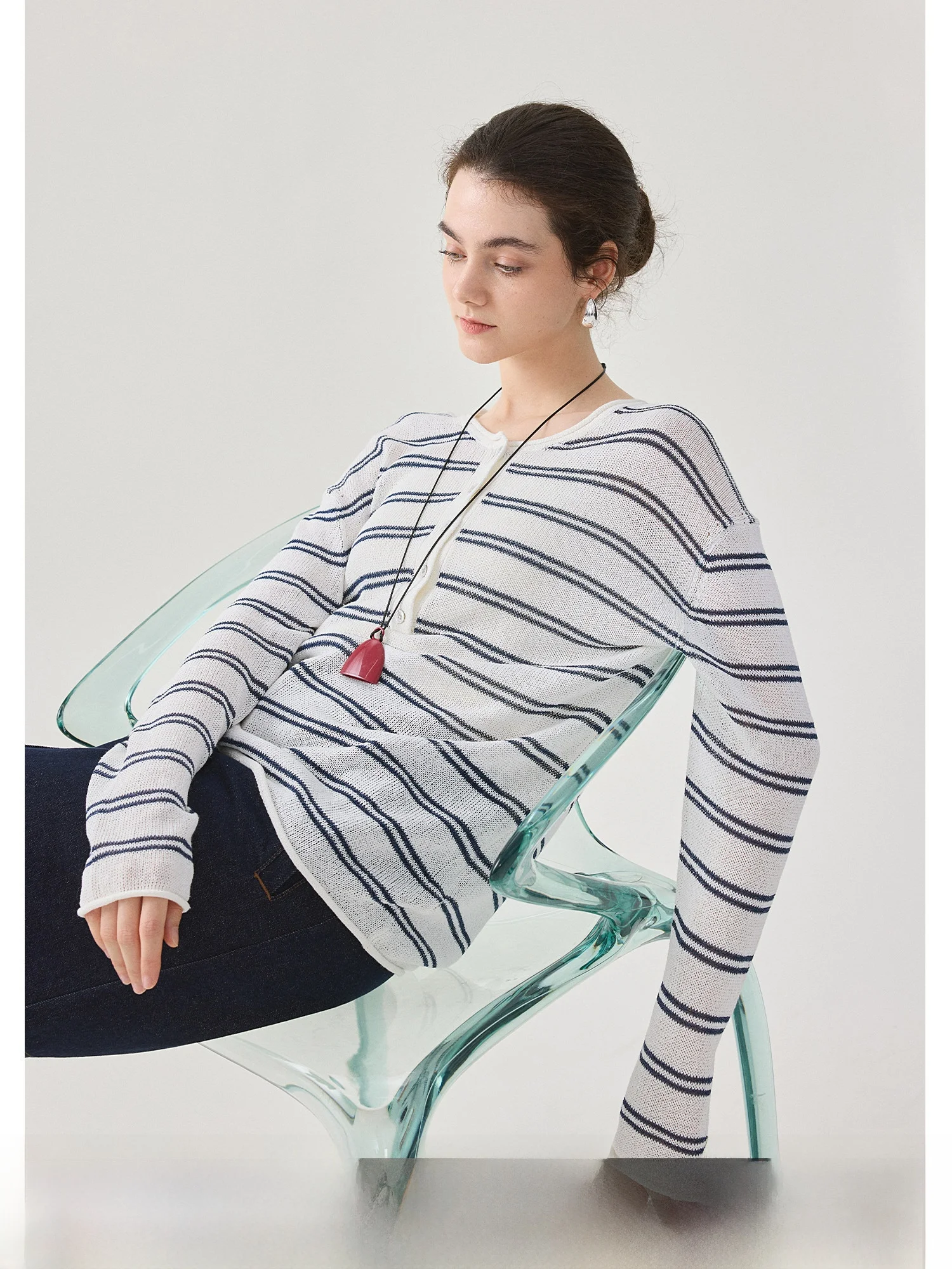 Women's Vintage Striped Knitwear Henry Collar Loose Long Sleeve T-Shirt Skin-friendly Versatile Spring Summer New Arrival
Women's Vintage Striped Knitwear Henry Collar Loose Long Sleeve T-Shirt Skin-friendly Versatile Spring Summer New Arrival
