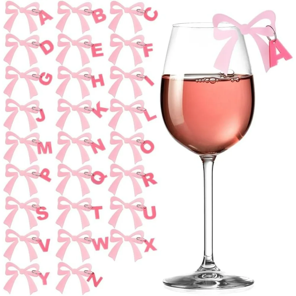 26 Pack Pink Bowknot Drink Markers Acrylic Wine Glass Charms Reusable Bow Drink Tags Acrylic Wine Glass Maker with Letter A~Z
26 Pack Pink Bowknot Drink Markers Acrylic Wine Glass Charms Reusable Bow Drink Tags Acrylic Wine Glass Maker with Letter A~Z