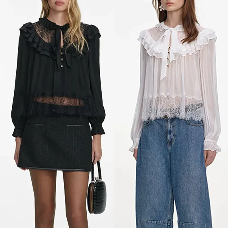 Women Long Sleeve Chiffon Lace Blouse Elegant Loose Casual fashion Shirt Tops
Women Long Sleeve Chiffon Lace Blouse Elegant Loose Casual fashion Shirt Tops
