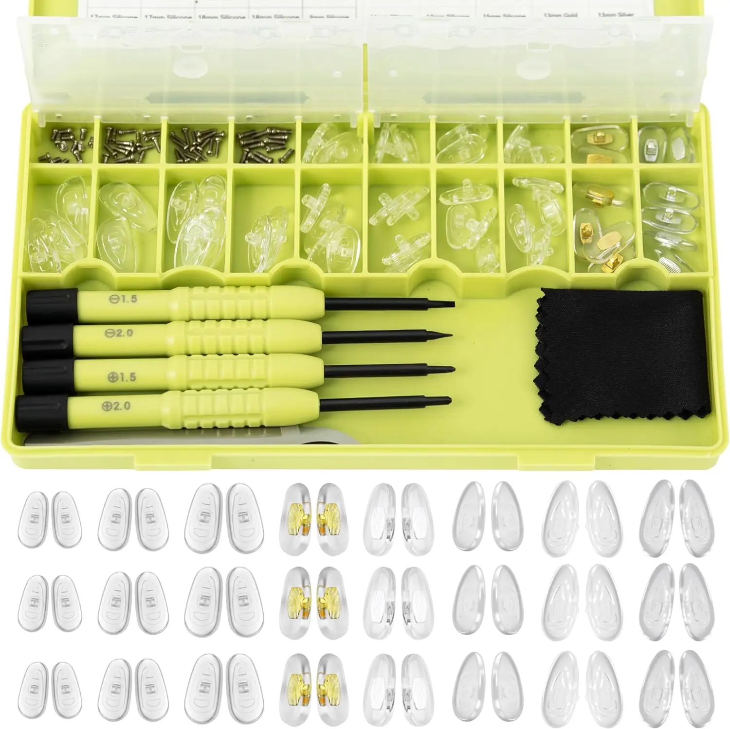 24-Pair Eyeglass Nose Pads Kit with Screwdriver Set, Magnetic Repair Tool for Glasses
24-Pair Eyeglass Nose Pads Kit with Screwdriver Set, Magnetic Repair Tool for Glasses