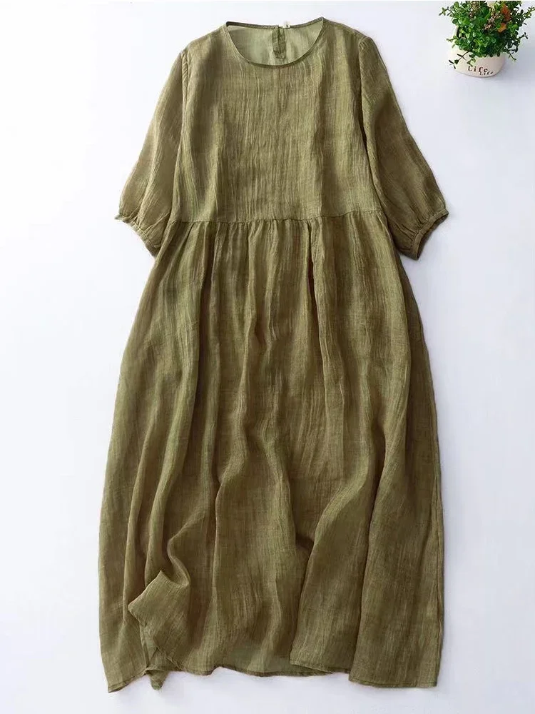 Pop Elegant Literary Vintage Women Dresses New Summer Solid O-Neck Casual Loose Maxi Party Dresses Soft Large Swing Sundress
Pop Elegant Literary Vintage Women Dresses New Summer Solid O-Neck Casual Loose Maxi Party Dresses Soft Large Swing Sundress