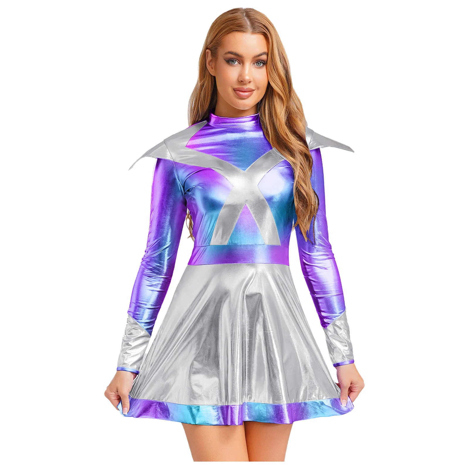 Adult Womens Halloween Cosplay Costume Alien Astronaut Dress Up Dress Long Sleeve Metallic Shiny Space Female Warrior Dress
Adult Womens Halloween Cosplay Costume Alien Astronaut Dress Up Dress Long Sleeve Metallic Shiny Space Female Warrior Dress