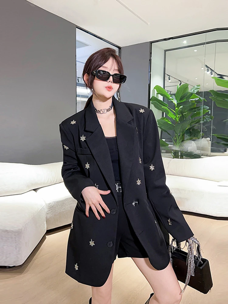 Cardigan shiny diamond snowflake suit jacket plus size women's spring black slimming style commuter fashion style top
Cardigan shiny diamond snowflake suit jacket plus size women's spring black slimming style commuter fashion style top