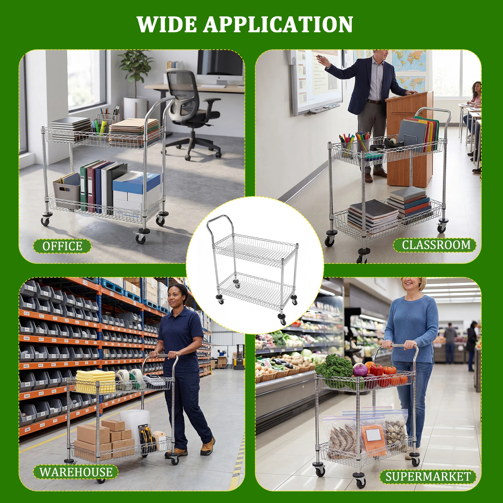 2 Tier Rolling Cart 550 LBS Capacity Wire Baskets Cart L35.43xW17.72xH42.13 Inch for Laundry Shopping Grocery Luggage Restaurant
2 Tier Rolling Cart 550 LBS Capacity Wire Baskets Cart L35.43xW17.72xH42.13 Inch for Laundry Shopping Grocery Luggage Restaurant