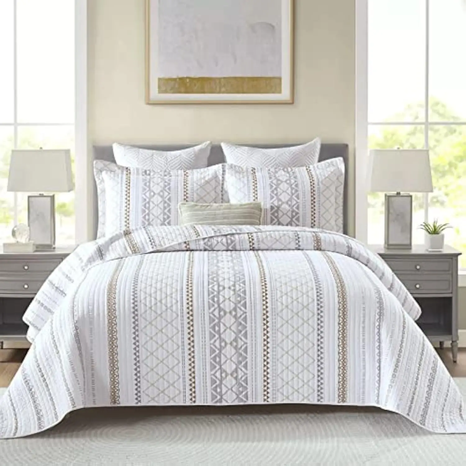 Quilt King Size - 100% Cotton King Size Quilt, Striped King Quilt Sets, Lightweight Geometric Bohemian Bedspreads King Size fo
Quilt King Size - 100% Cotton King Size Quilt, Striped King Quilt Sets, Lightweight Geometric Bohemian Bedspreads King Size fo