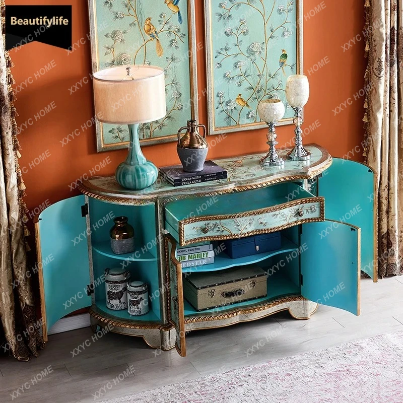 L painted entrance cabinet, side cabinet, pure hand-painted storage semi-circular decorative cabinet
L painted entrance cabinet, side cabinet, pure hand-painted storage semi-circular decorative cabinet