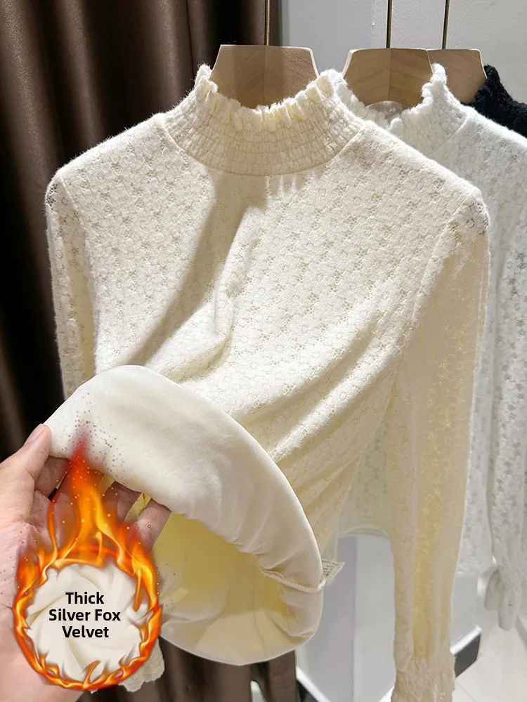Women's Fce Lined Lace Base irt f High Collar Autumn Winter Faionable Inner Wear Top Silver Velvet Warmth
Women's Fce Lined Lace Base irt f High Collar Autumn Winter Faionable Inner Wear Top Silver Velvet Warmth