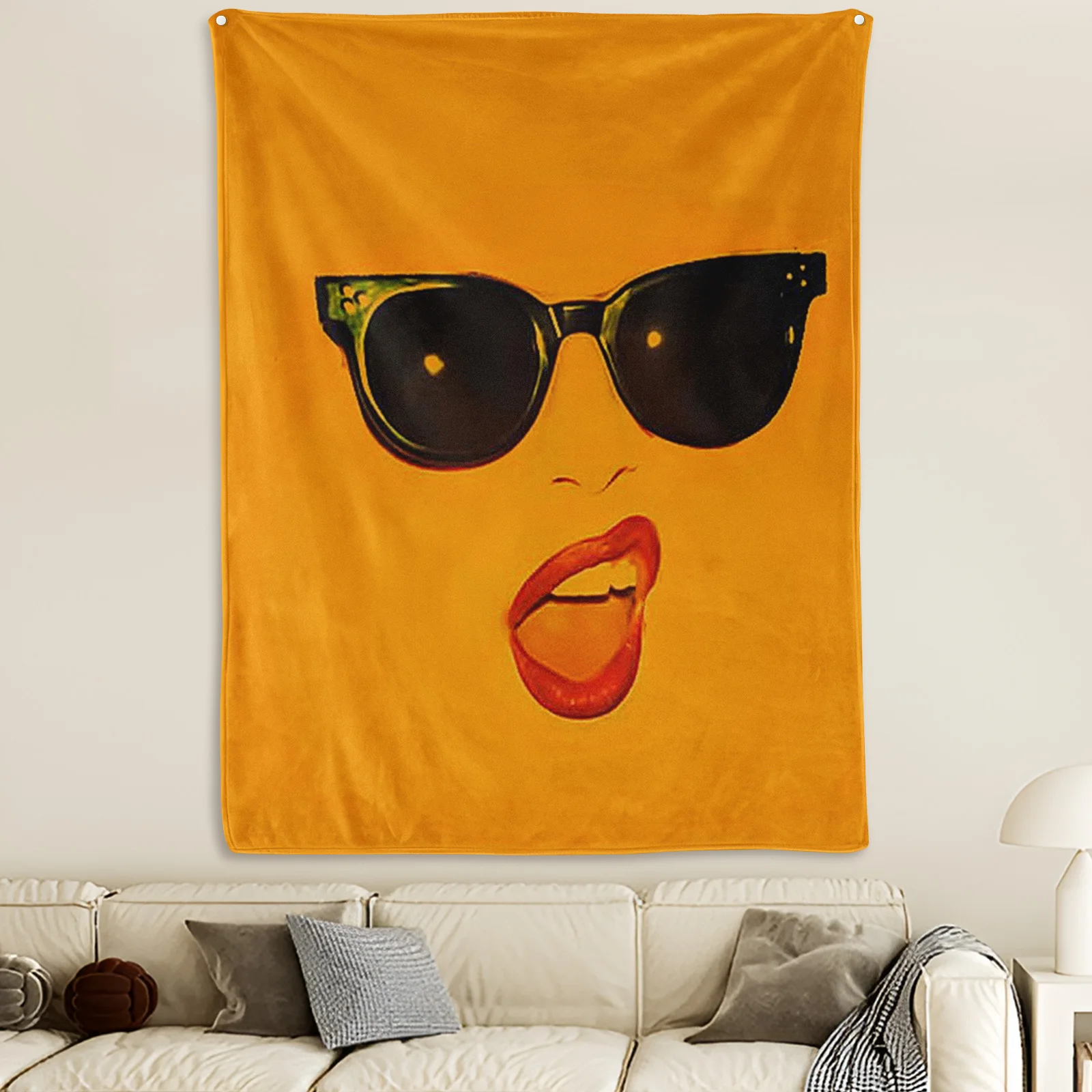 Orange Geometric Pattern Tapestry With Glasses And Teeth Design Cozy Throw Blanket For Home Decor
Orange Geometric Pattern Tapestry With Glasses And Teeth Design Cozy Throw Blanket For Home Decor