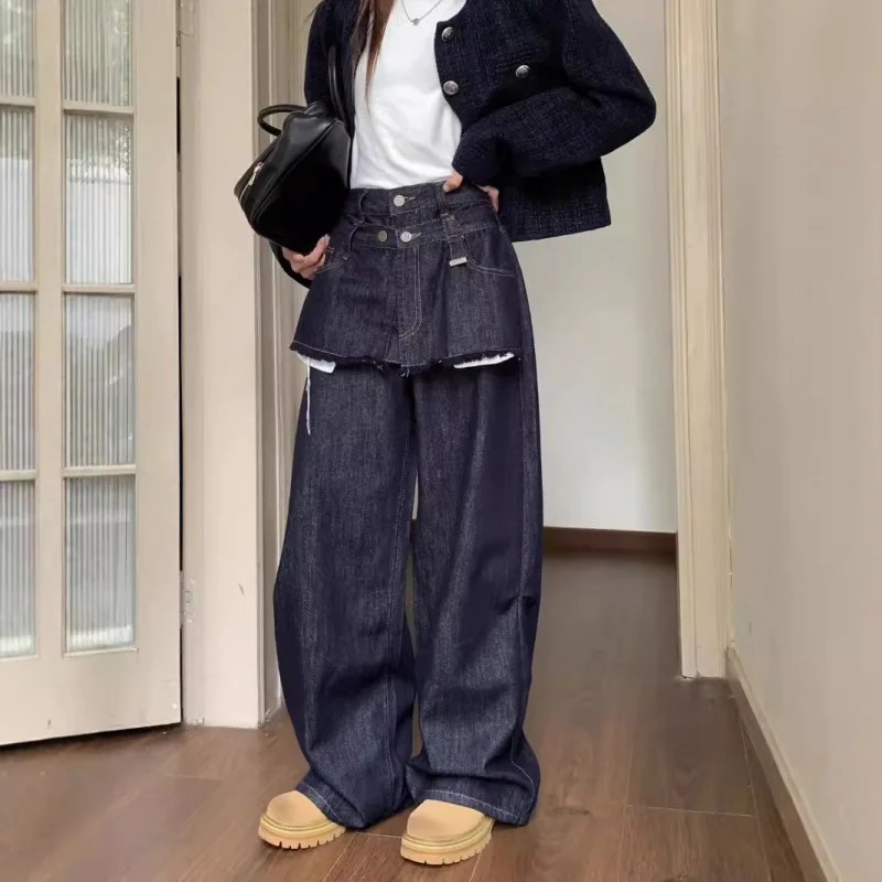 American Retro Fake Two-Piece Straight Jeans Women's Autumn High Waist Loose Wide Leg Pants High-Grade Mop Pants
American Retro Fake Two-Piece Straight Jeans Women's Autumn High Waist Loose Wide Leg Pants High-Grade Mop Pants