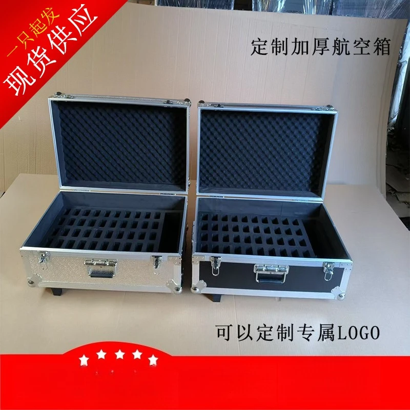 Custom 50-hole walkie-talkie trolley case, custom aluminum alloy trolley case, black and silver aviation trolley case
Custom 50-hole walkie-talkie trolley case, custom aluminum alloy trolley case, black and silver aviation trolley case