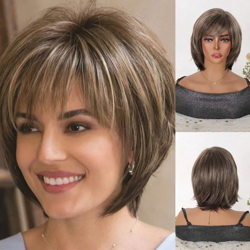 Short brown chemical fiber synthetic wig, suitable for women's daily wear, party and festival wig accessories
Short brown chemical fiber synthetic wig, suitable for women's daily wear, party and festival wig accessories