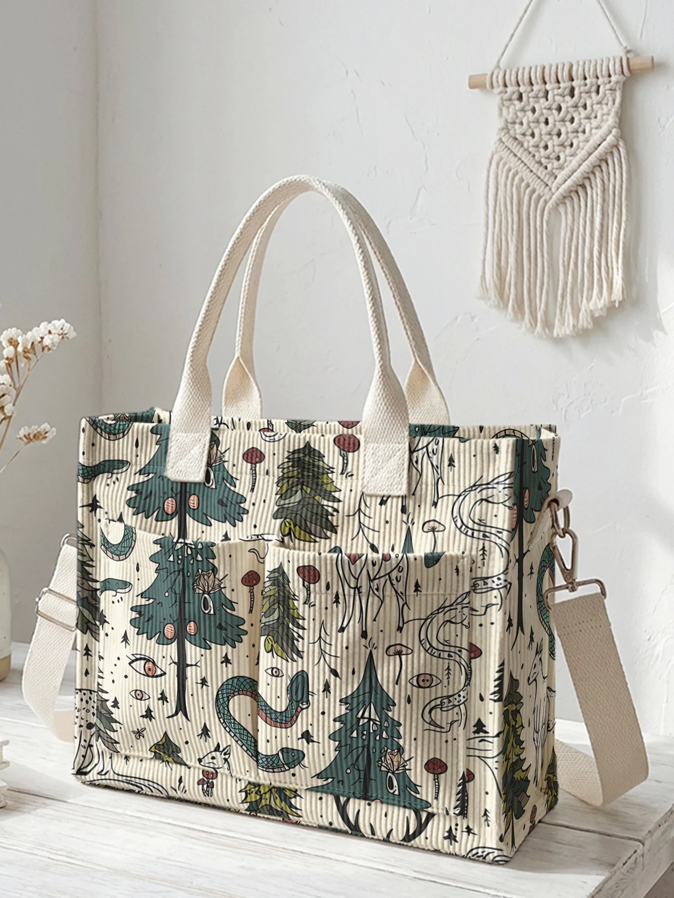 Whimsical Forest Snake & Tree Print Corduroy Tote Bag Large Capacity Multi Pocket Nature Lover Commuter Shoulder Bag
Whimsical Forest Snake & Tree Print Corduroy Tote Bag Large Capacity Multi Pocket Nature Lover Commuter Shoulder Bag