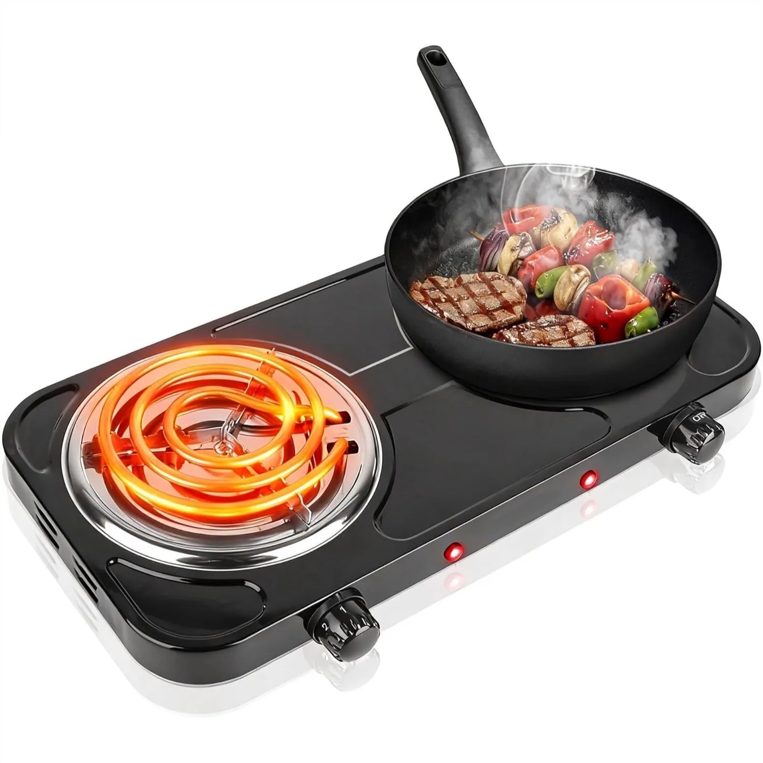 Double Burner Cooktop 2000W Portable Electric Stove, 5-Level Temperature Control, 6" Heating Coils, Easy Clean, Indicator Lights
Double Burner Cooktop 2000W Portable Electric Stove, 5-Level Temperature Control, 6" Heating Coils, Easy Clean, Indicator Lights