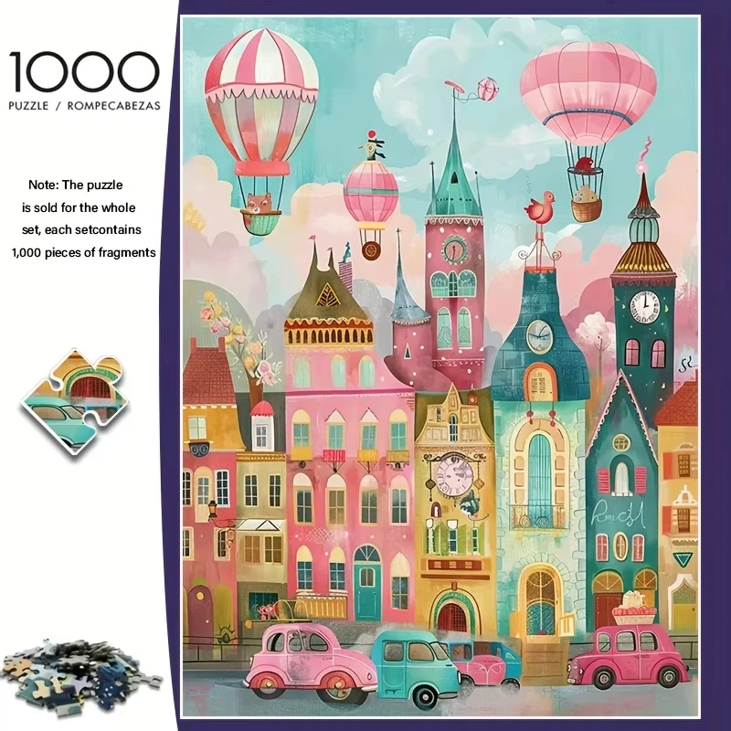 1000pcs Adult Jigsaw Puzzle - Whimsical Hot Air Balloon & European Town Scene, 70x50cm/27.56x19.69in, Premium Thick & Durable
1000pcs Adult Jigsaw Puzzle - Whimsical Hot Air Balloon & European Town Scene, 70x50cm/27.56x19.69in, Premium Thick & Durable