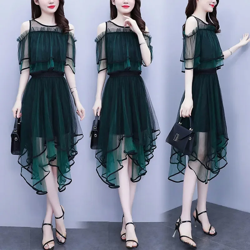 Summer Lady Mesh Top Half Body Skirt Korean Women Off Shoulder Two-piece Set 2025 Female Fashion Large Size 4XL Long Skirts 2PCS
Summer Lady Mesh Top Half Body Skirt Korean Women Off Shoulder Two-piece Set 2025 Female Fashion Large Size 4XL Long Skirts 2PCS