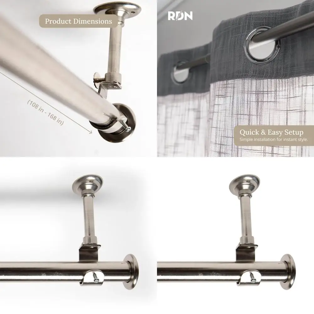 Extra Long 108-168 Inch Adjustable Ceiling/Wall Curtain Rod - Heavy Duty Silver for Windows and Partitions
Extra Long 108-168 Inch Adjustable Ceiling/Wall Curtain Rod - Heavy Duty Silver for Windows and Partitions