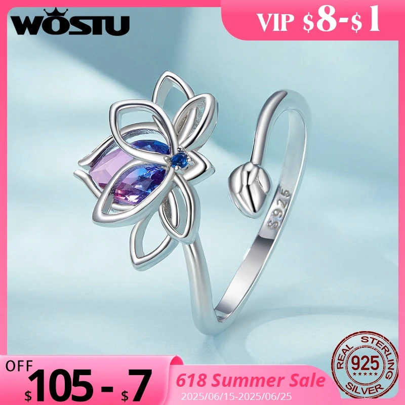 WOSTU 925 Sterling Silver Lotus Flower Ring With Purple Glass For Women Wedding Party Daily Gift Adjustable Fine Jewellery
WOSTU 925 Sterling Silver Lotus Flower Ring With Purple Glass For Women Wedding Party Daily Gift Adjustable Fine Jewellery