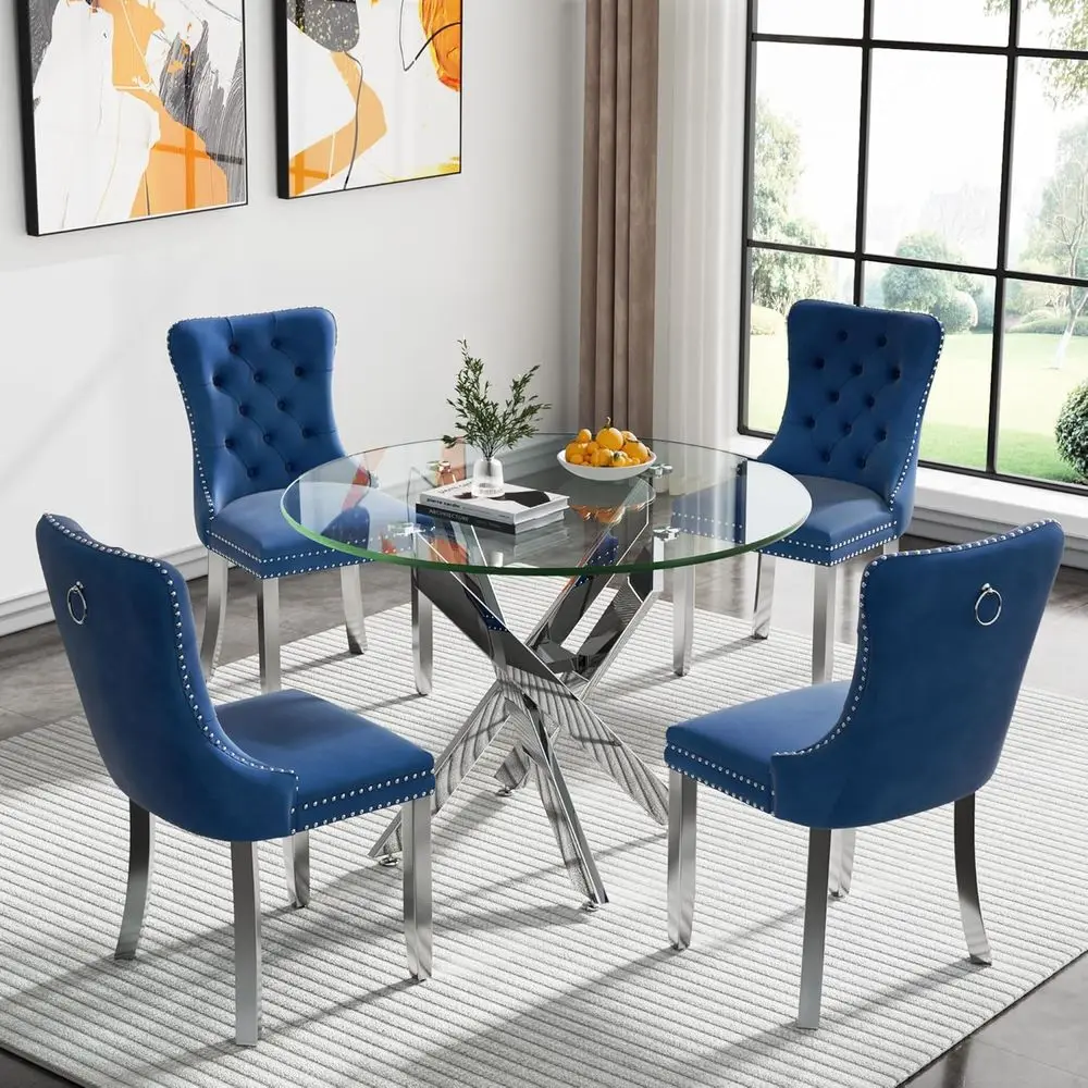 4-Person Glass Dining Set with Velvet Chairs
4-Person Glass Dining Set with Velvet Chairs
