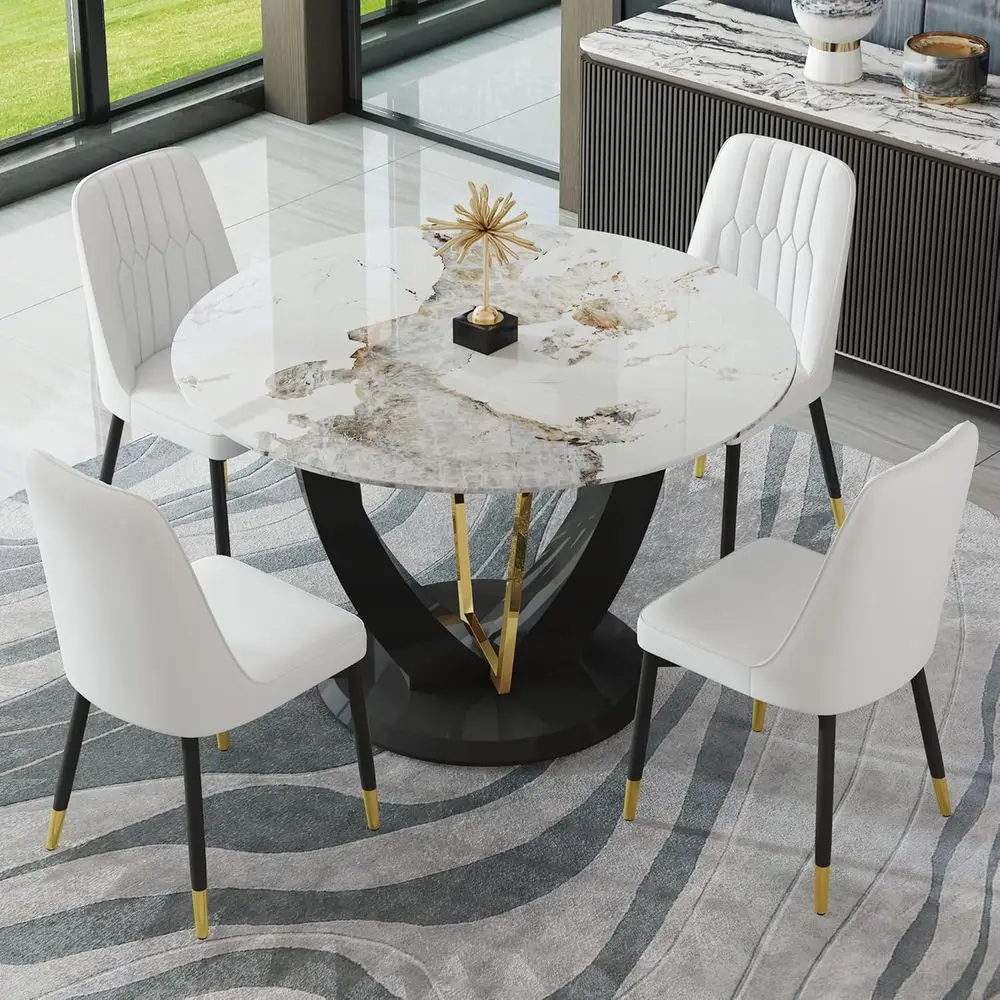 42 Round Dining Table Set with Marble Top and 4 Upholstered Chairs for Kitchen, Dining, Living Spaces
42 Round Dining Table Set with Marble Top and 4 Upholstered Chairs for Kitchen, Dining, Living Spaces