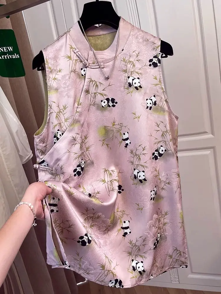 Satin Silk Jacquard Blouses Women Sleeveless Floral Printed Tops Chinese Style Vintage Vest
Satin Silk Jacquard Blouses Women Sleeveless Floral Printed Tops Chinese Style Vintage Vest