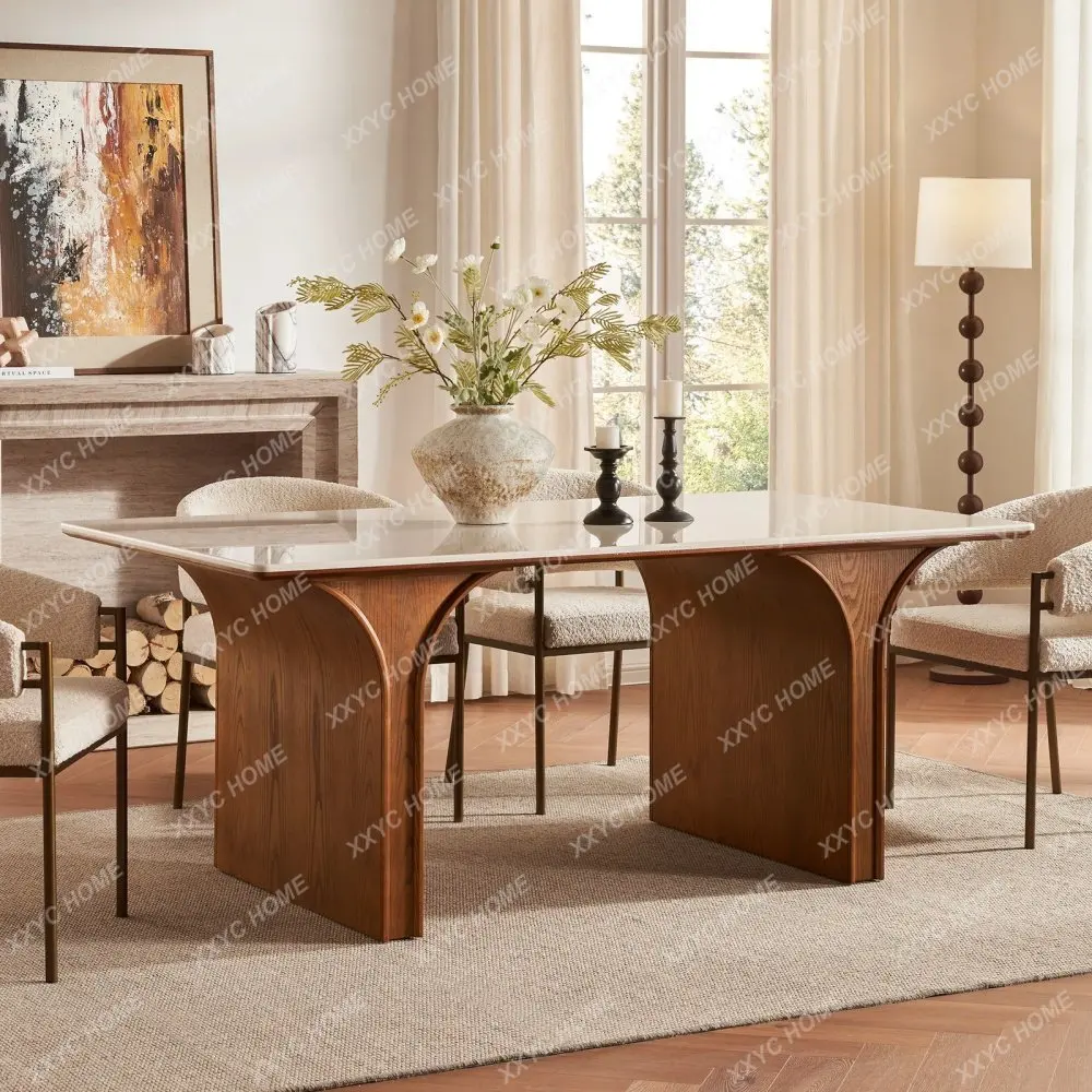 Retro medieval solid wood dining table arched legs pure white rock slab countertop household large size dining table rectangular
Retro medieval solid wood dining table arched legs pure white rock slab countertop household large size dining table rectangular
