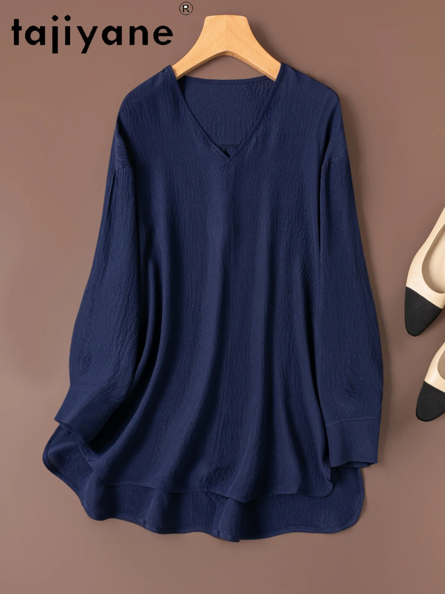 TAJIYANE 100% Natural Mulberry Silk Blouse Mid Length V-neck T Shirt for Women Loose Spring Tops for Woman Clothes 2026 Рубашка
TAJIYANE 100% Natural Mulberry Silk Blouse Mid Length V-neck T Shirt for Women Loose Spring Tops for Woman Clothes 2026 Рубашка