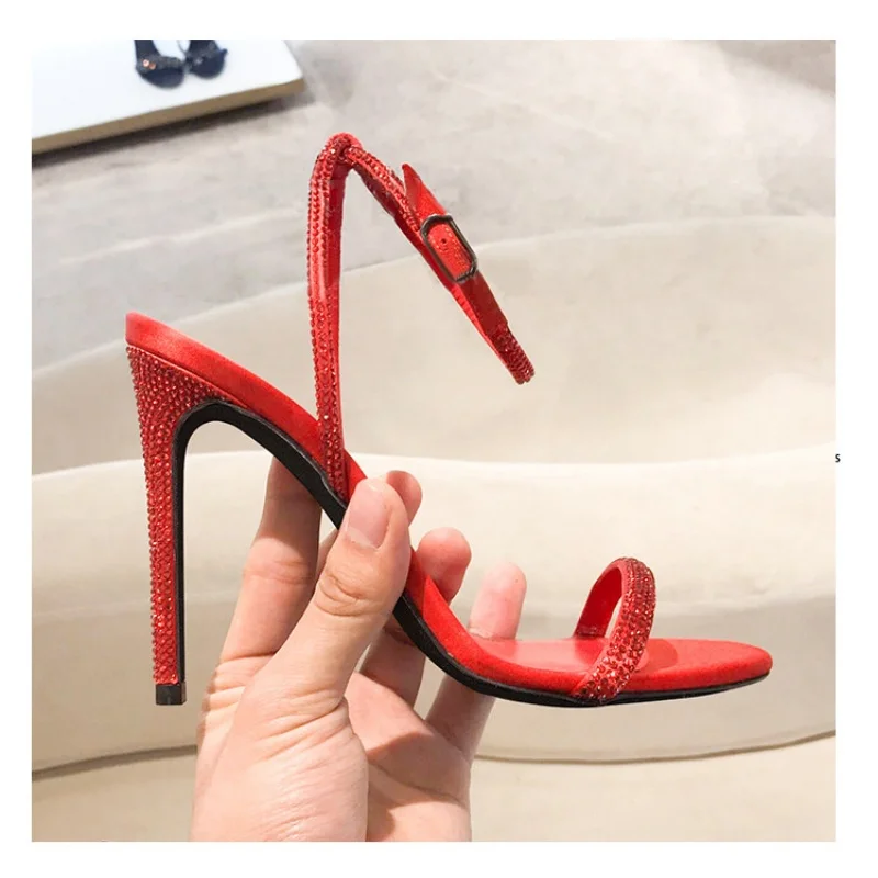 Rhinestone One Straight Strap Open Toed Sandals Women's Sexy Stiletto High Heels Wedding Shoes Red Black Pink Color Dress Shoes
Rhinestone One Straight Strap Open Toed Sandals Women's Sexy Stiletto High Heels Wedding Shoes Red Black Pink Color Dress Shoes