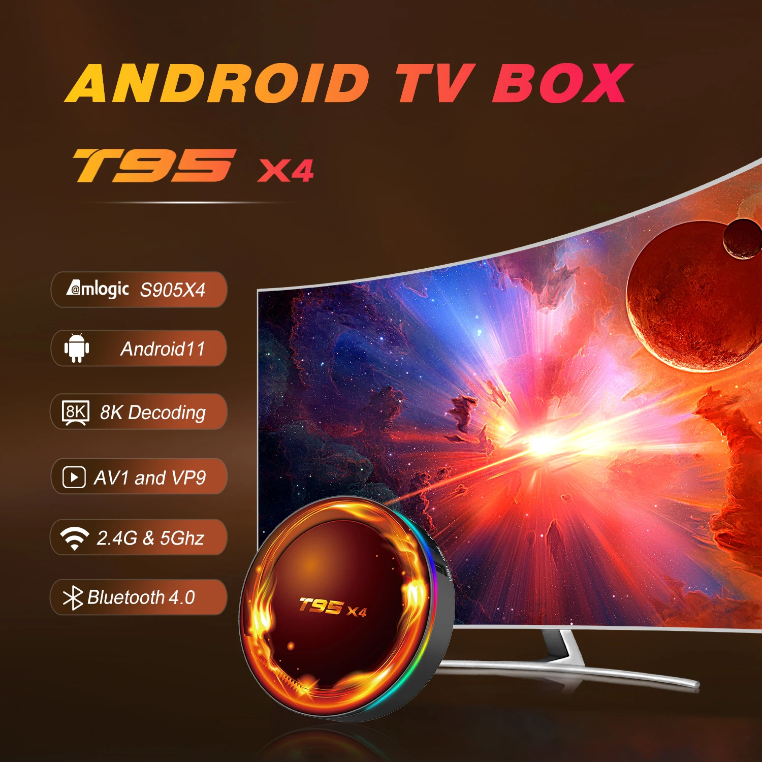 T95X4 Android TV Box HD 8K Amlogic S905x4 Quad-core 3D Graphics Dual Wifi 2.4G&5G Smart Android 11 Streaming Media Player
T95X4 Android TV Box HD 8K Amlogic S905x4 Quad-core 3D Graphics Dual Wifi 2.4G&5G Smart Android 11 Streaming Media Player
