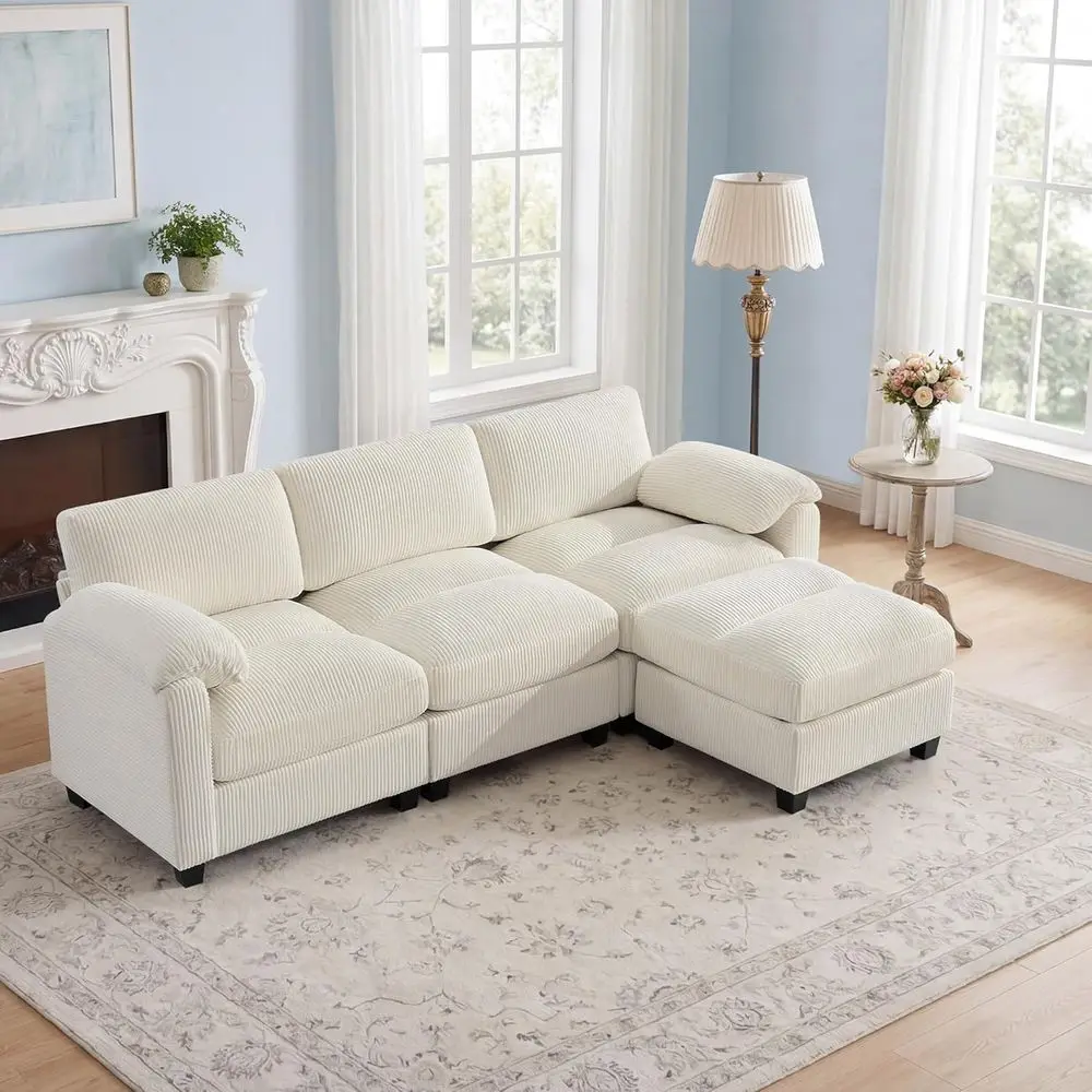 87.5 L-Shaped 3-Seater Corduroy Sofa with Movable Ottoman, Deep Seat, Living Room, Beige
87.5 L-Shaped 3-Seater Corduroy Sofa with Movable Ottoman, Deep Seat, Living Room, Beige