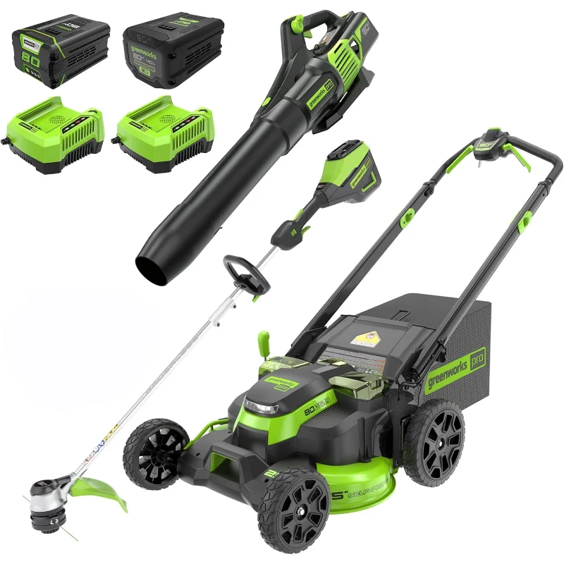 Greenworks 80V 25" Cordless Battery Brushless Self-Propelled Rear Wheel Drive 3-in-1 Lawn Mower, 16" String Trimmer,730 CFM
Greenworks 80V 25" Cordless Battery Brushless Self-Propelled Rear Wheel Drive 3-in-1 Lawn Mower, 16" String Trimmer,730 CFM