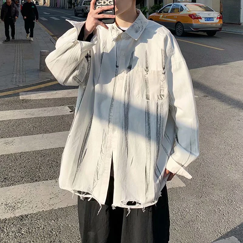 Fall Ripped Hole Thin Long Sleeve Men Shirts Cool Boys High Street Hip Hop Punk Personality Loose Oversized Clothing Black White
Fall Ripped Hole Thin Long Sleeve Men Shirts Cool Boys High Street Hip Hop Punk Personality Loose Oversized Clothing Black White